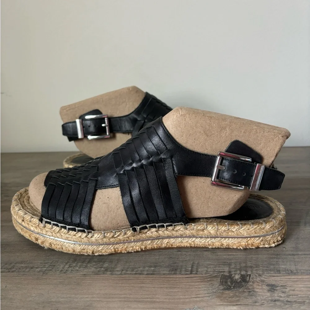 Rebecca‎ Minkoff Gabriel Espadrille Platform Black Leather Sandal 8.5